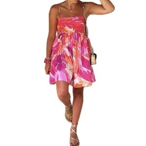 ❌SOLD❌ H&M pink and orange tropical floral mini dress